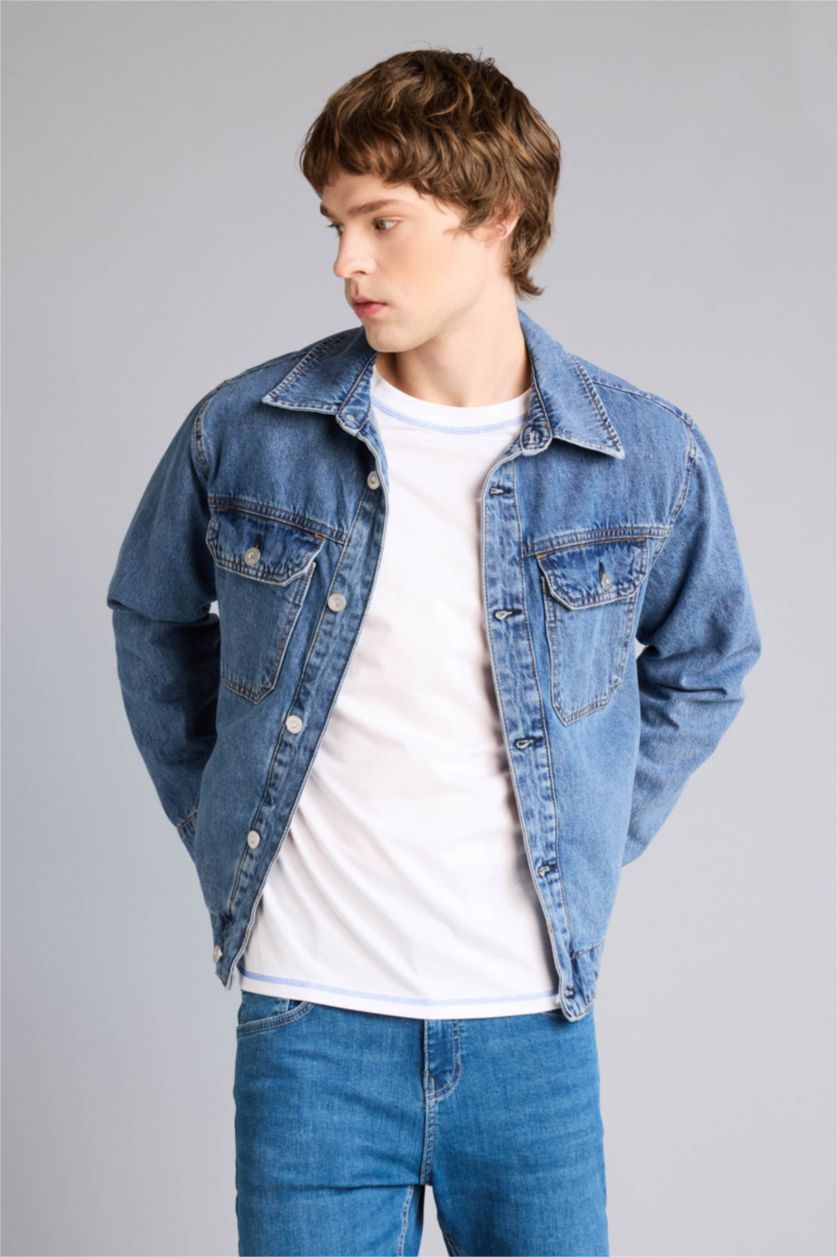 MAN Blue Regular Fit Cotton Jacket