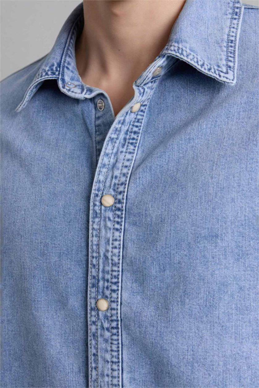 Erkek Açık Mavi Regular Fıt Pamuklu Uzun Kollu Gömlek