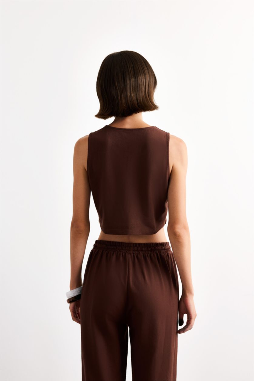 Kadın Kahve Fitted Düğmeli Yelek