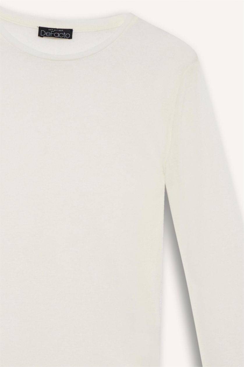 Женщины Бежевый Узкий крой футболка с круглым вырезом и длинным рукавом