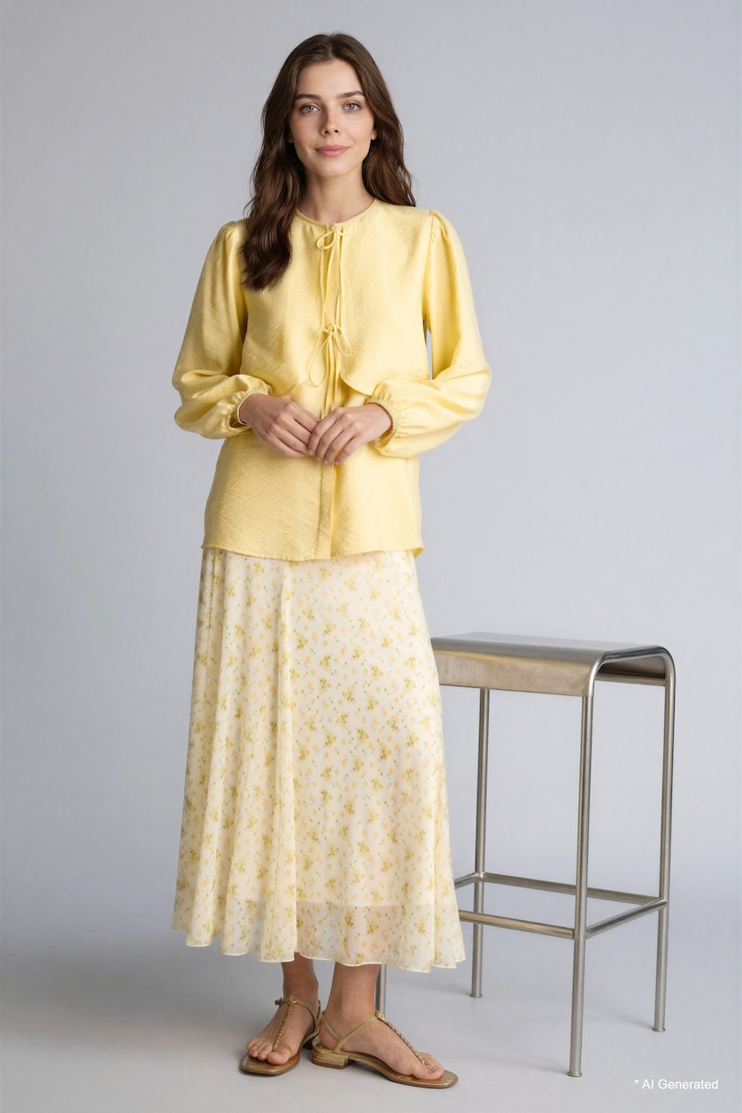 FEMME Jaune Clair Tunique à col rond manches longues Coupe régulière