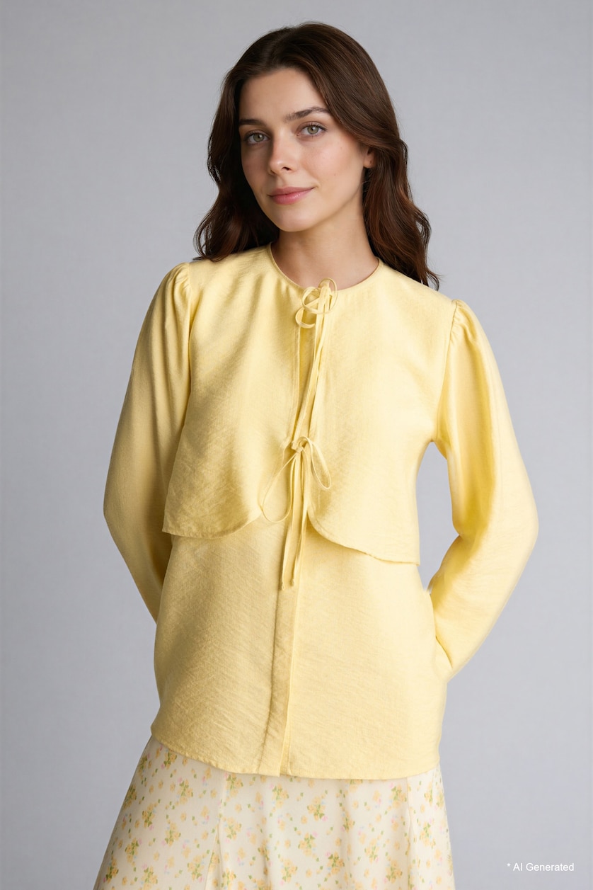 FEMME Jaune Clair Tunique à col rond manches longues Coupe régulière