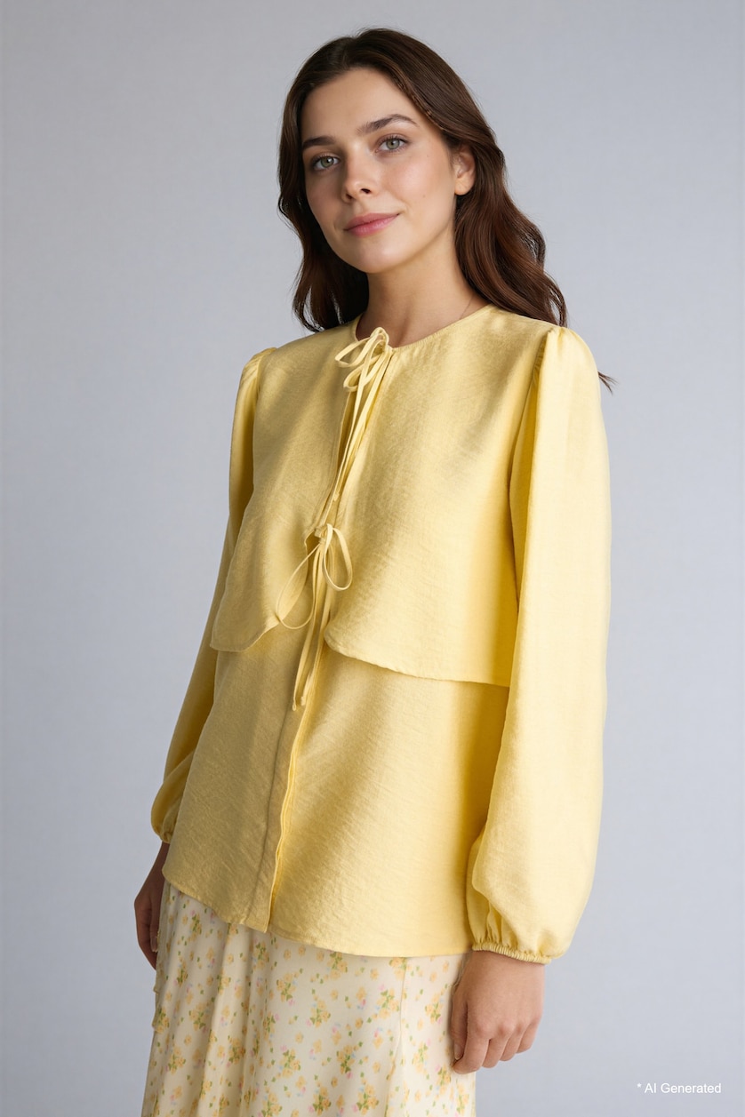FEMME Jaune Clair Tunique à col rond manches longues Coupe régulière