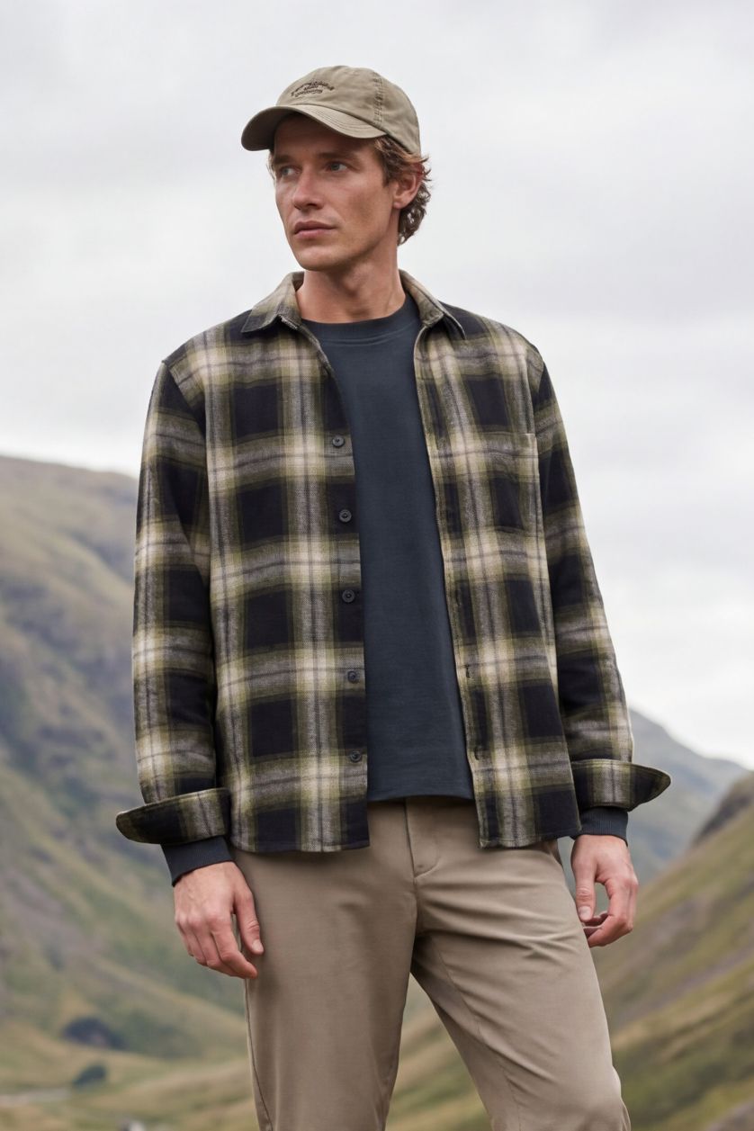 رجالي كاكي 100% Cotton Flannel Shirt