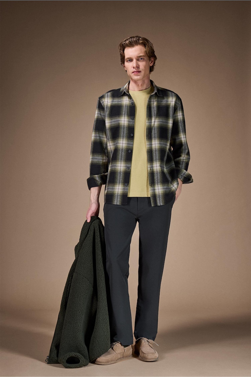 Erkek Haki %100 Pamuk REGULAR FIT Flanel Gömlek