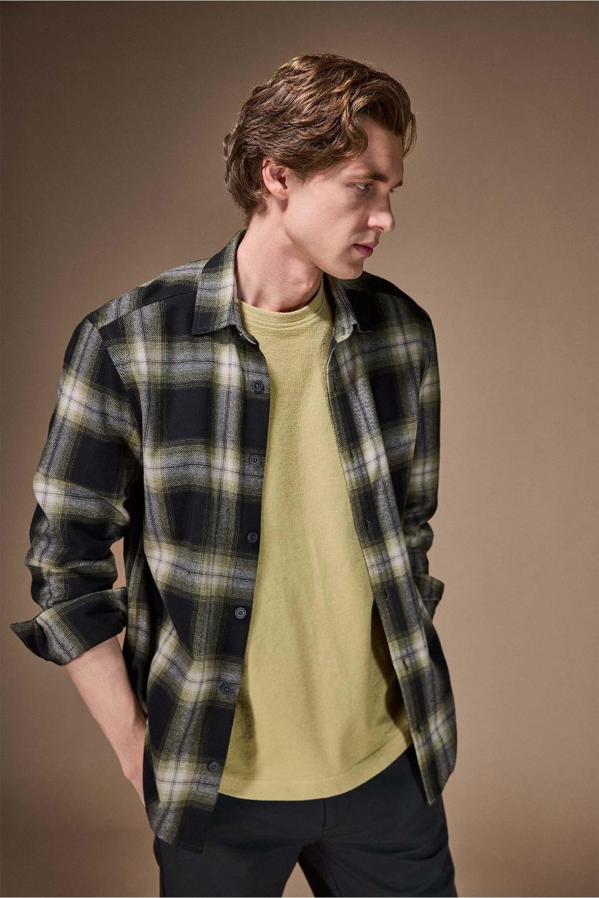 رجالي كاكي 100% Cotton Flannel Shirt