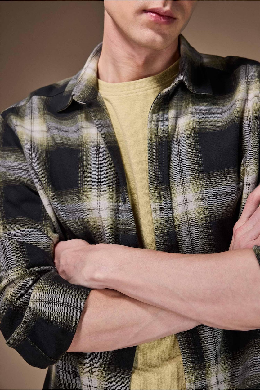 Erkek Haki %100 Pamuk REGULAR FIT Flanel Gömlek