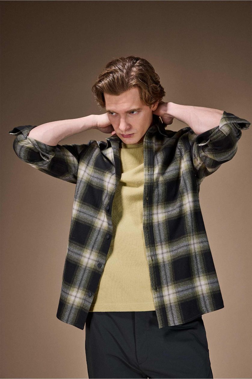 رجالي كاكي 100% Cotton Flannel Shirt