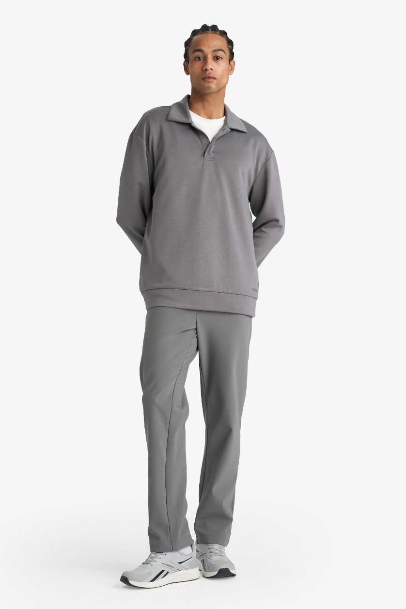 رجالي رمادي سويت شيرت رياضي قصة عادية بياقة عالية