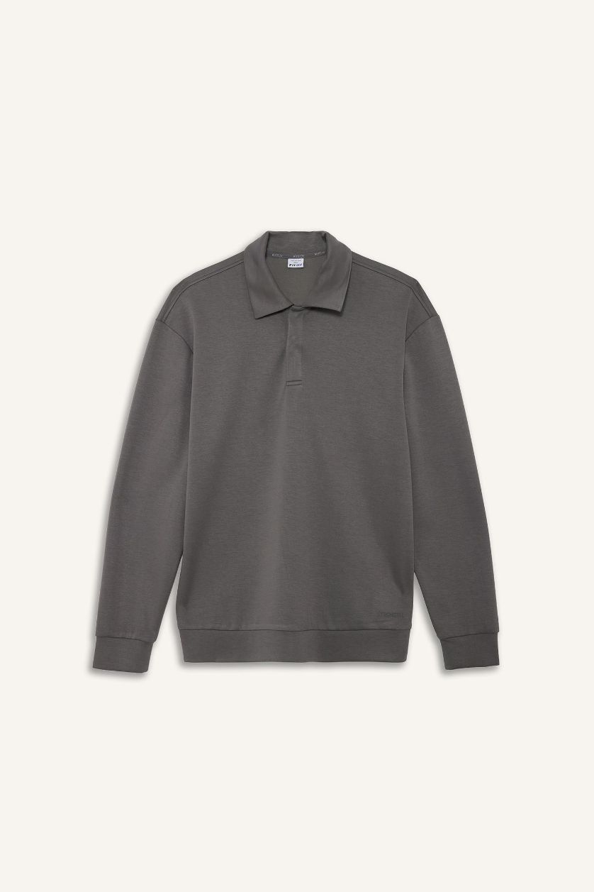 رجالي رمادي سويت شيرت رياضي قصة عادية بياقة عالية