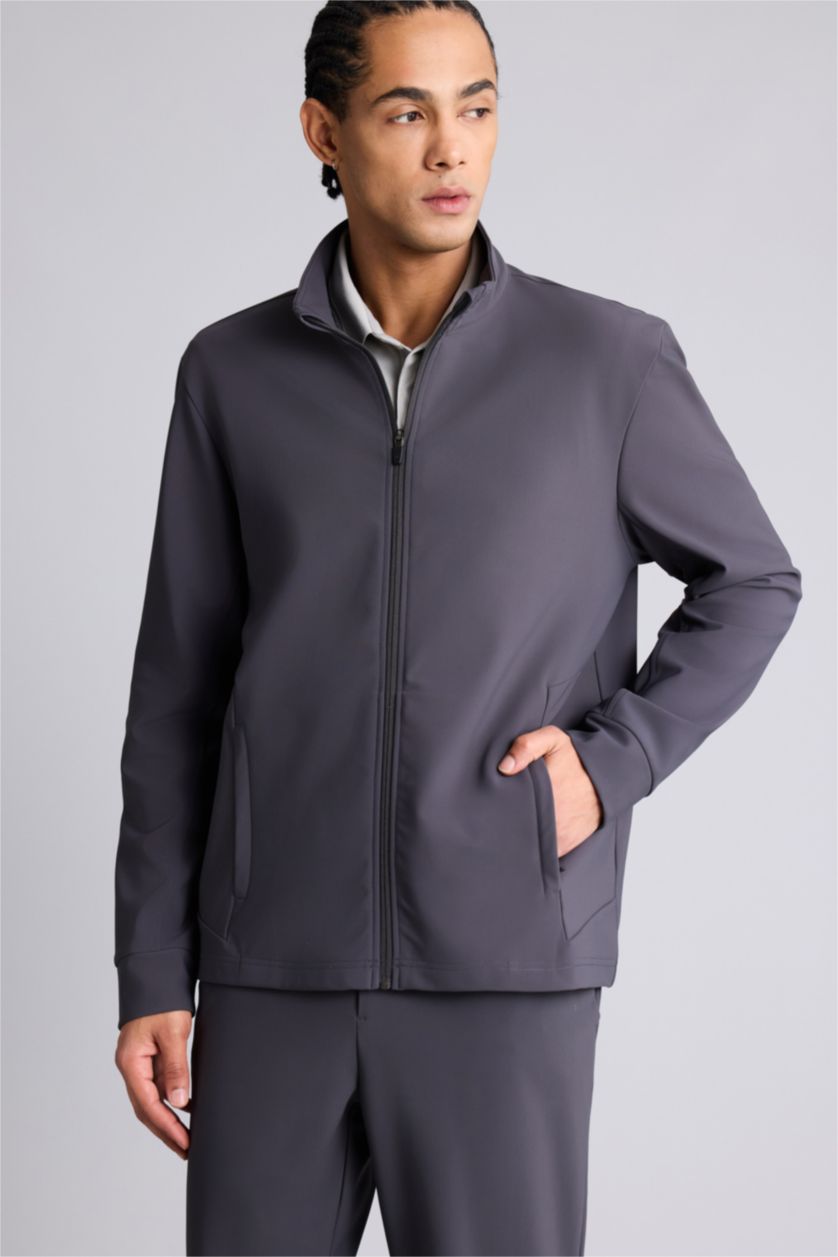 Erkek Antrasit Standart Fıt Dik Yaka Hırka