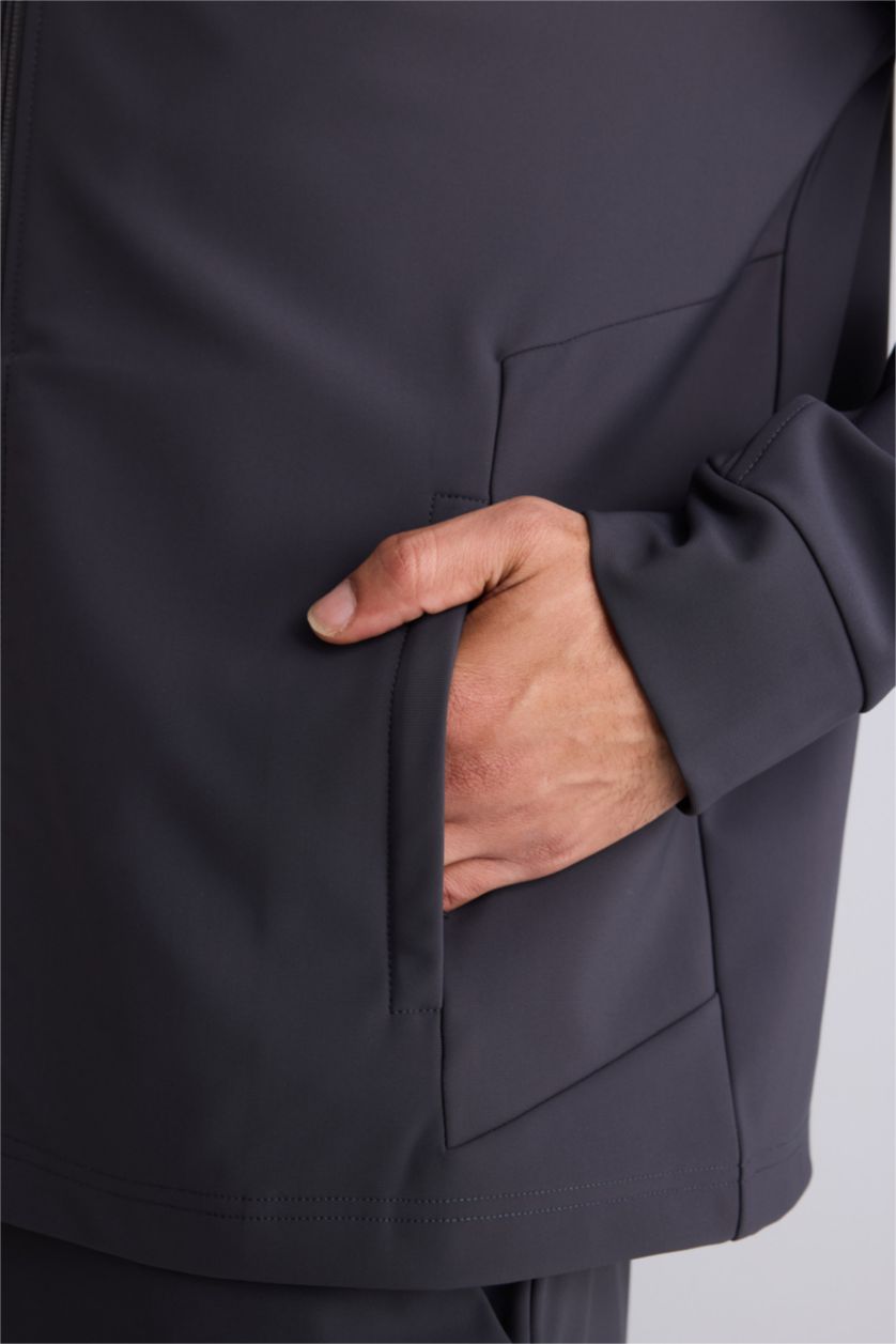 Erkek Antrasit Standart Fıt Dik Yaka Hırka