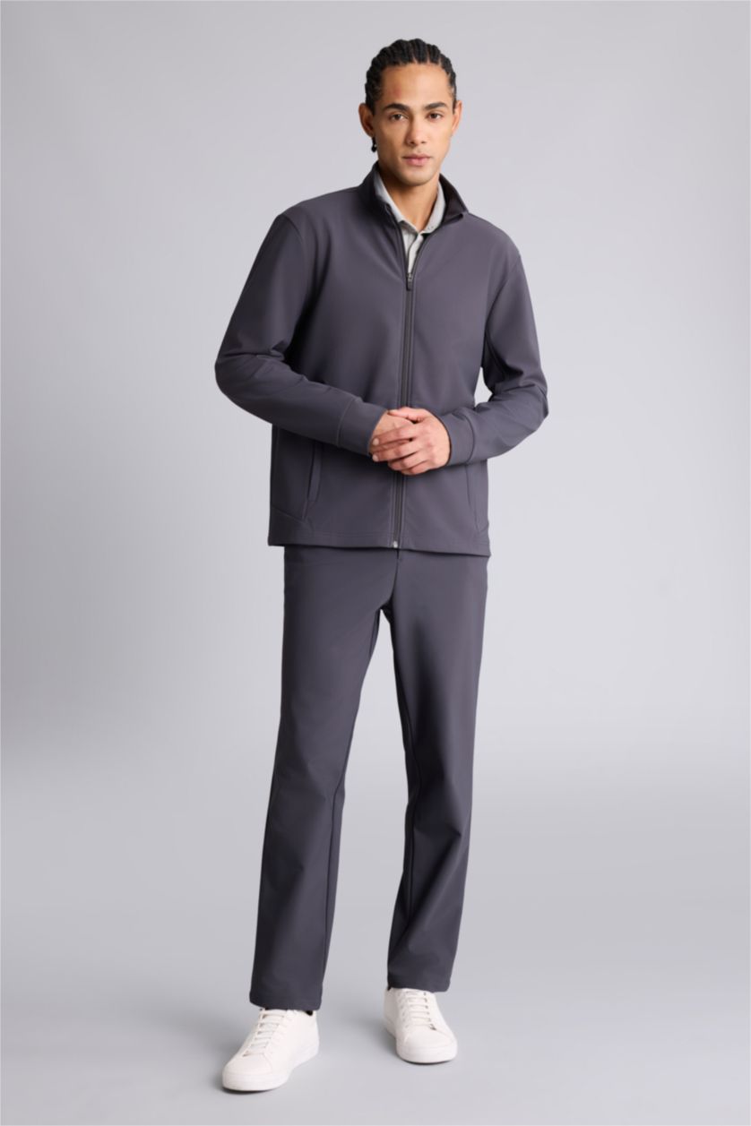 Erkek Antrasit Standart Fıt Dik Yaka Hırka