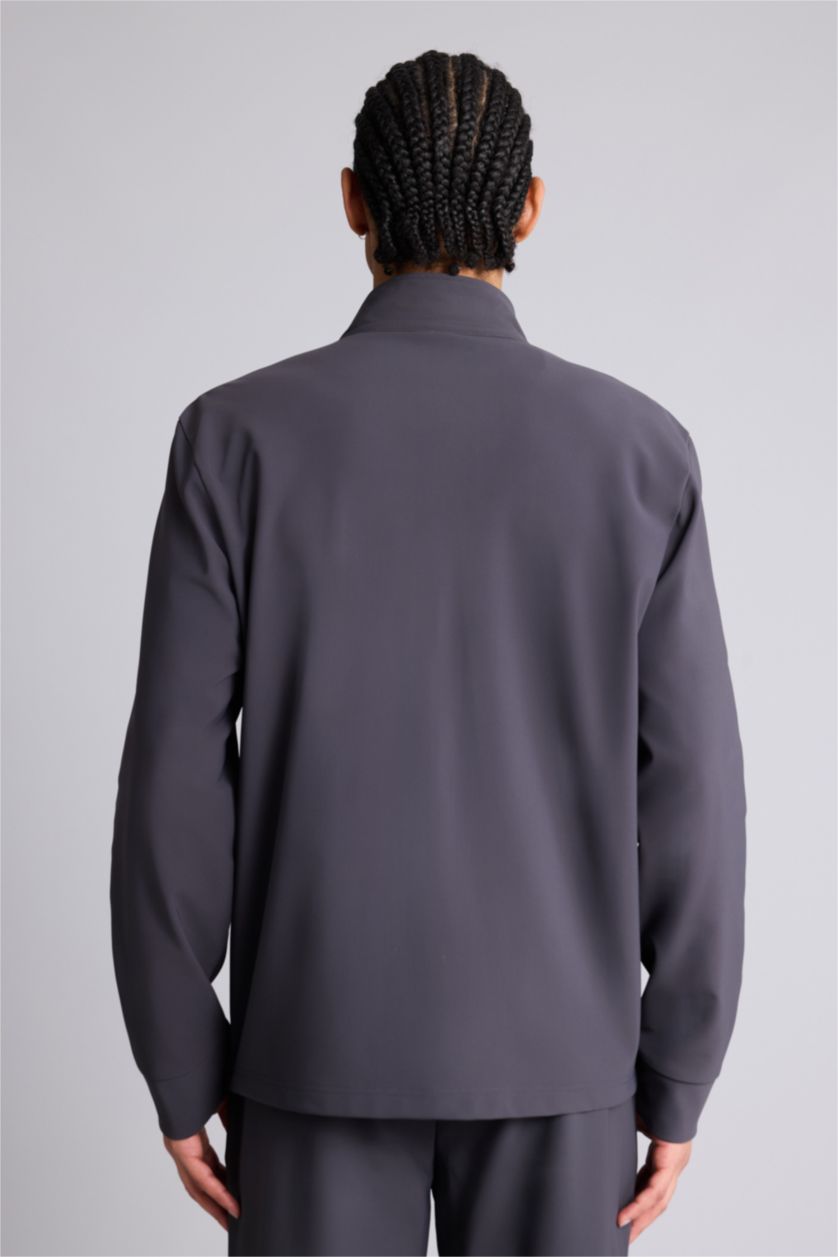 Erkek Antrasit Standart Fıt Dik Yaka Hırka