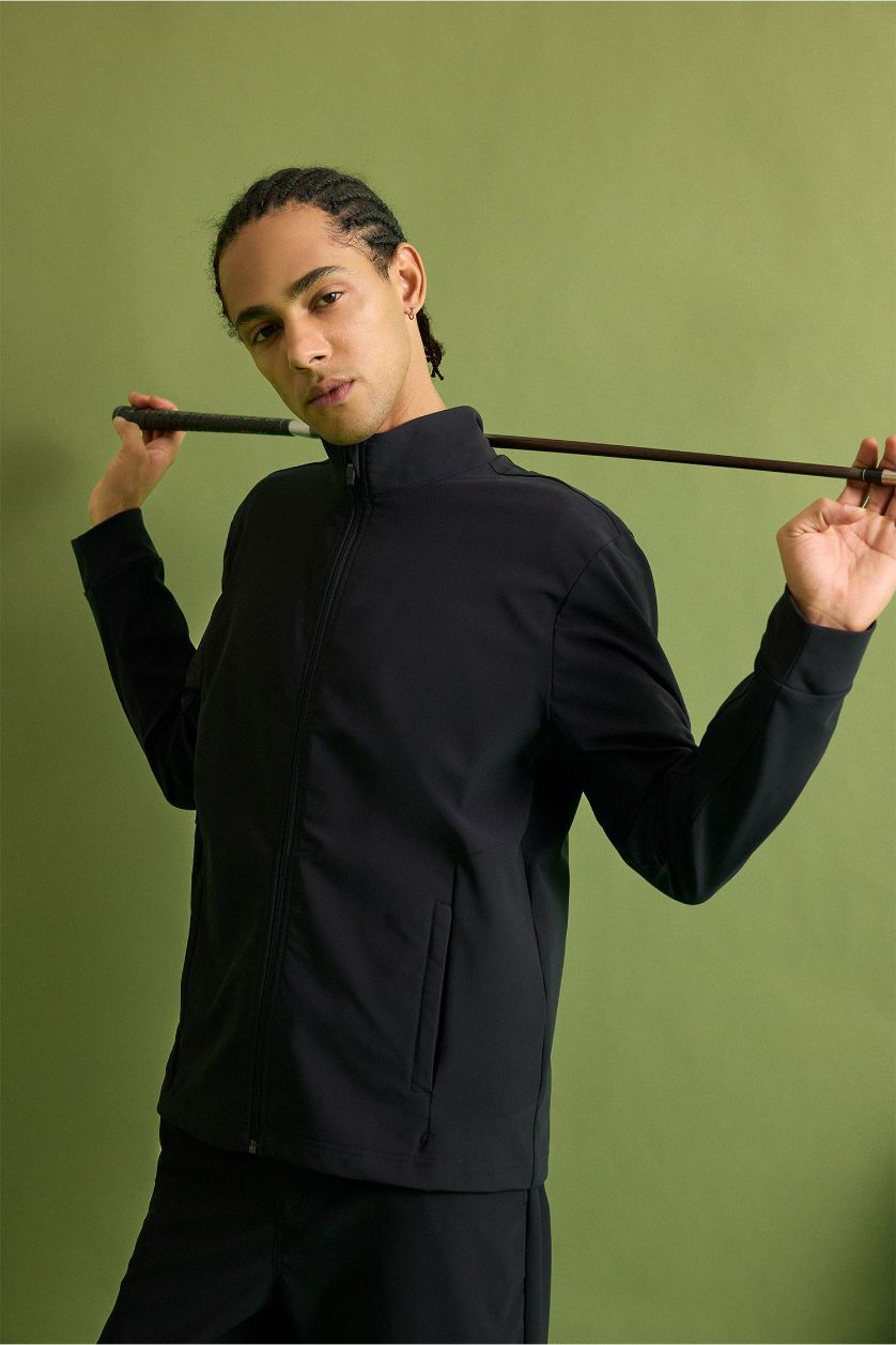 Erkek Siyah Standart Fıt Dik Yaka Hırka