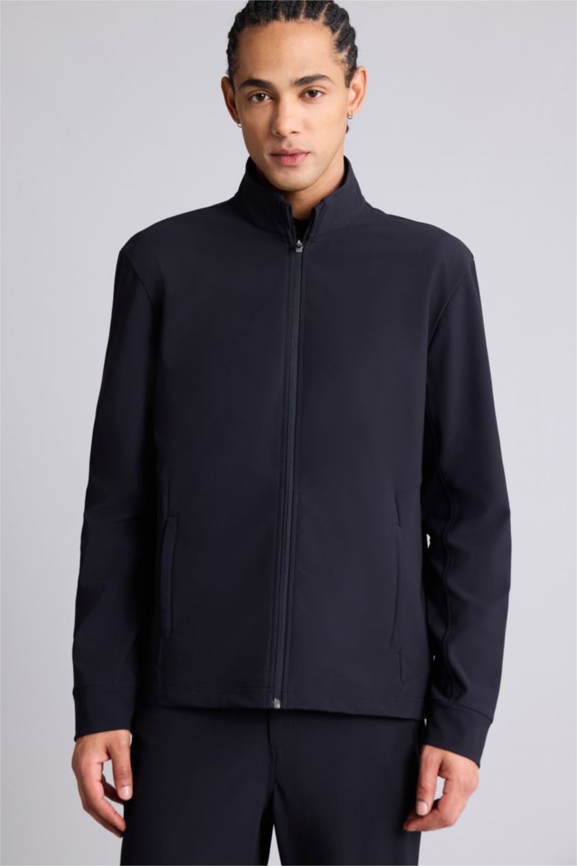 Erkek Siyah Standart Fıt Dik Yaka Hırka