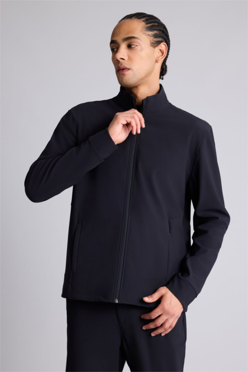 Erkek Siyah Standart Fıt Dik Yaka Hırka