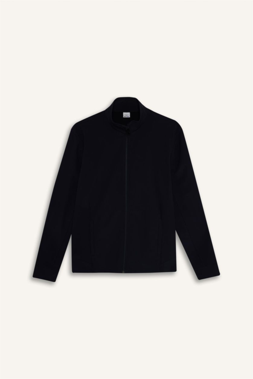 Erkek Siyah Standart Fıt Dik Yaka Hırka