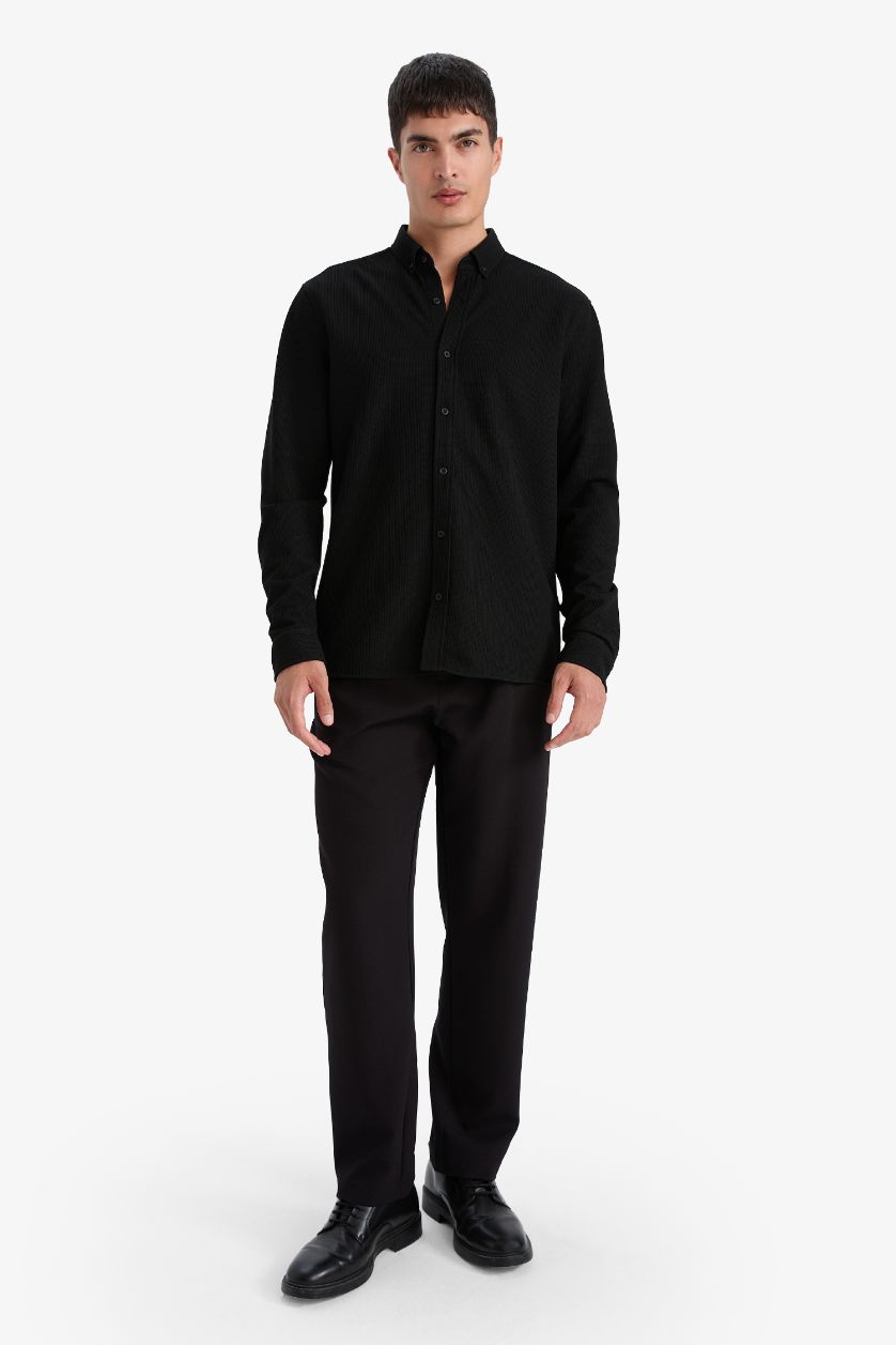 MAN Black Regular Fit Polo Collar Long Sleeve Shirt