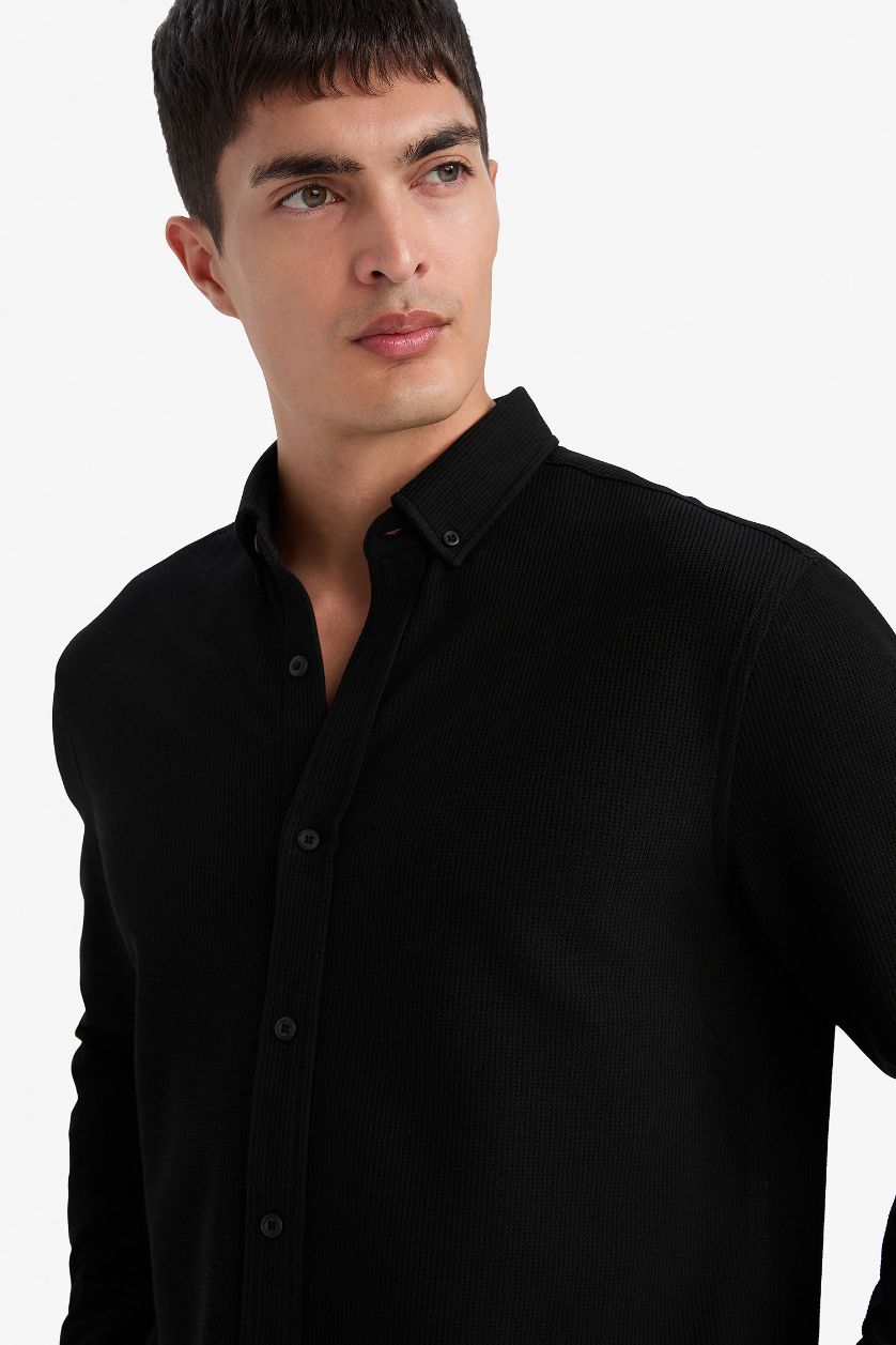 MAN Black Regular Fit Polo Collar Long Sleeve Shirt