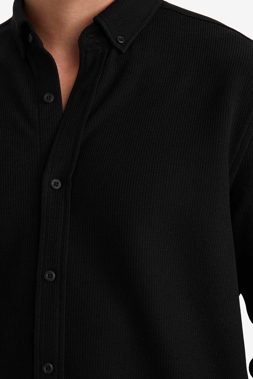 MAN Black Regular Fit Polo Collar Long Sleeve Shirt