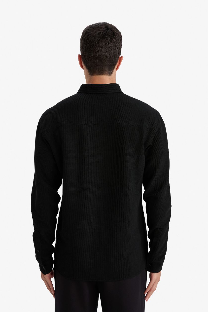 MAN Black Regular Fit Polo Collar Long Sleeve Shirt