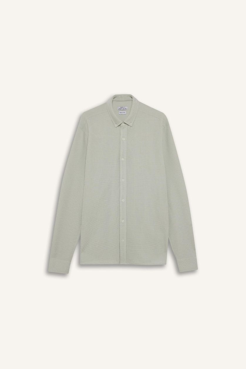 MAN Light Khaki Regular Fit Polo Collar Long Sleeve Shirt