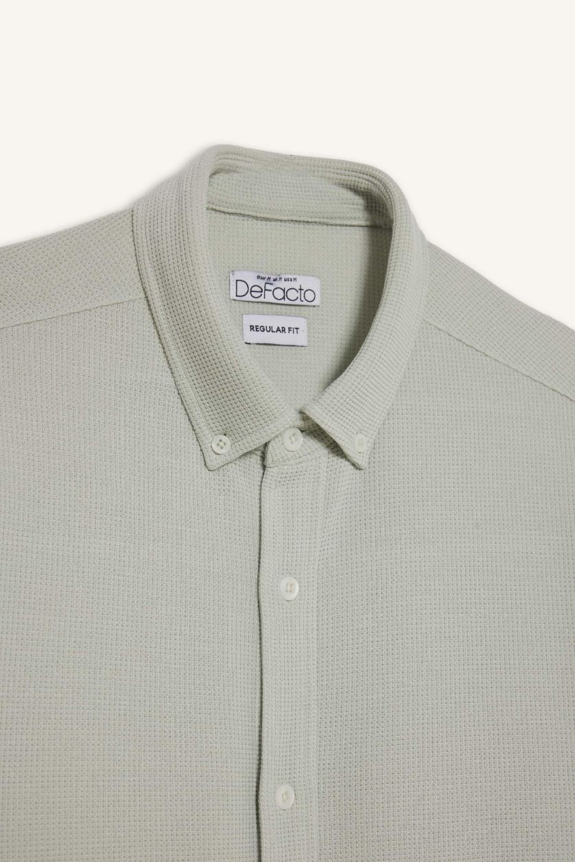 MAN Light Khaki Regular Fit Polo Collar Long Sleeve Shirt