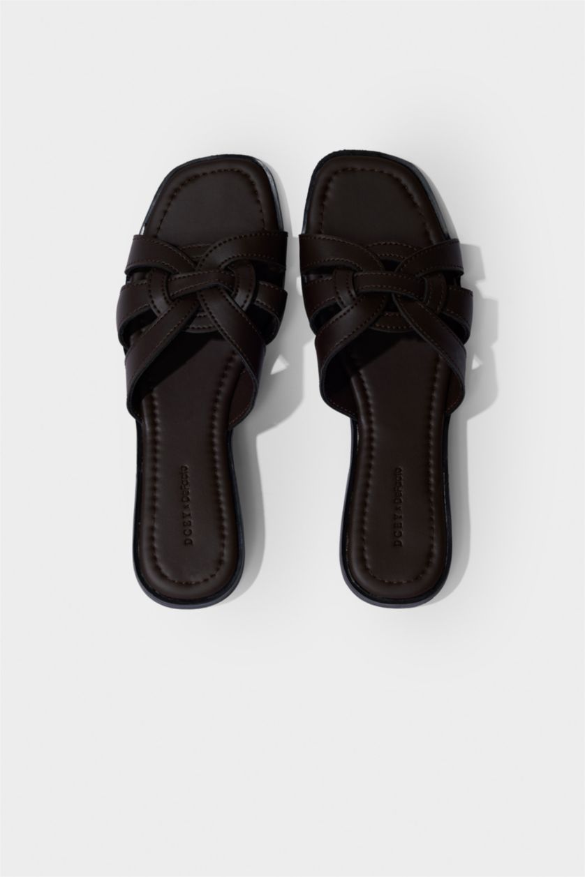 Kadın Kahve DCEY x DeFacto Kadın Düz Taban Terlik