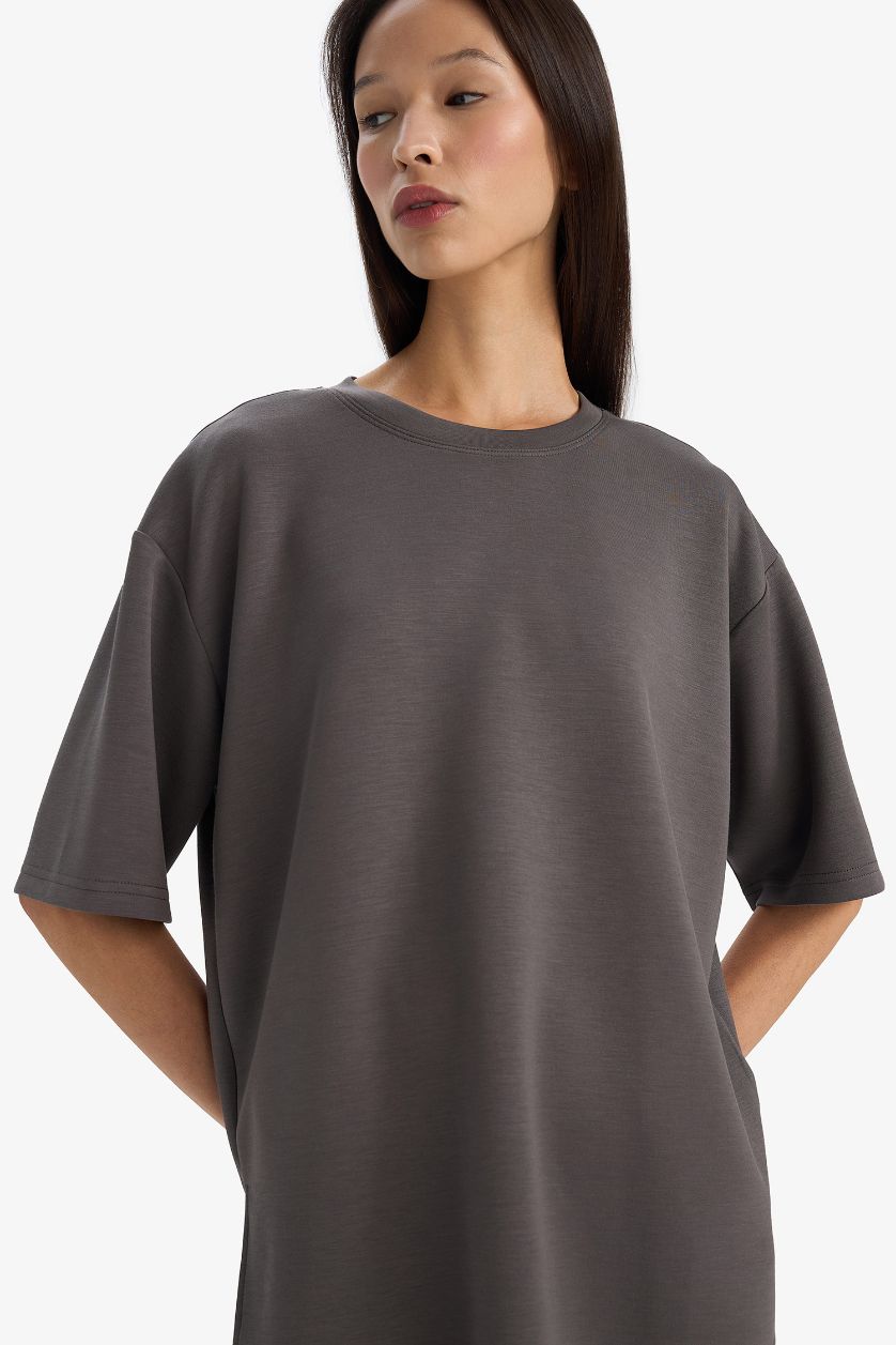 Woman Dark Grey Relax Fit Modal Crew Neck T-shirt