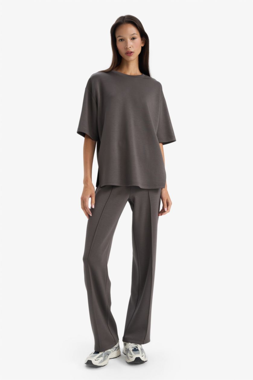 Woman Dark Grey Relax Fit Modal Crew Neck T-shirt