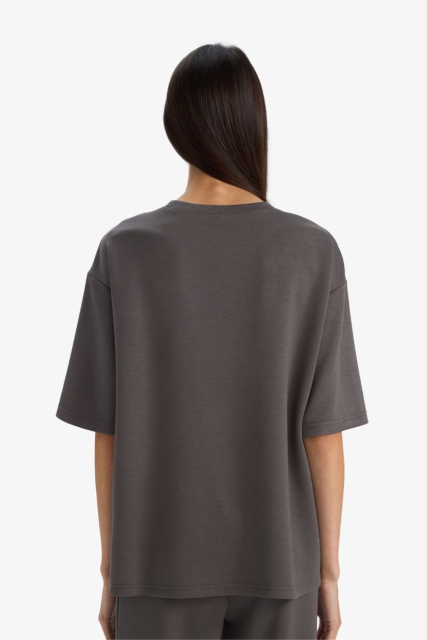 Woman Dark Grey Relax Fit Modal Crew Neck T-shirt