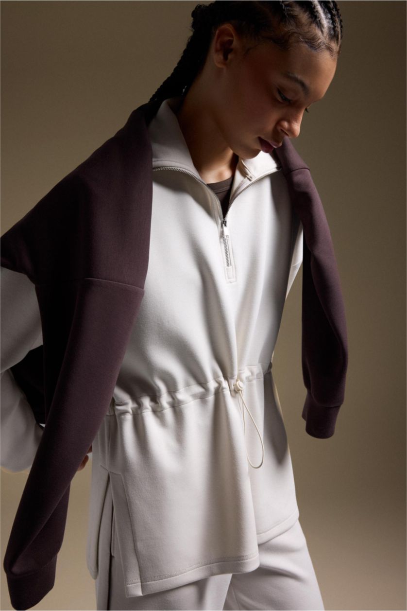 WOMAN Ecru Long Fit Stand Collar Modal Sports Sweatshirt