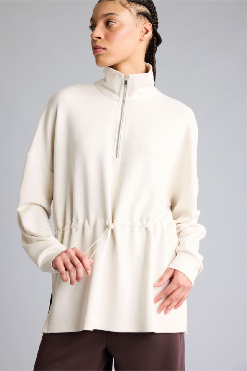 WOMAN Ecru Long Fit Stand Collar Modal Sports Sweatshirt