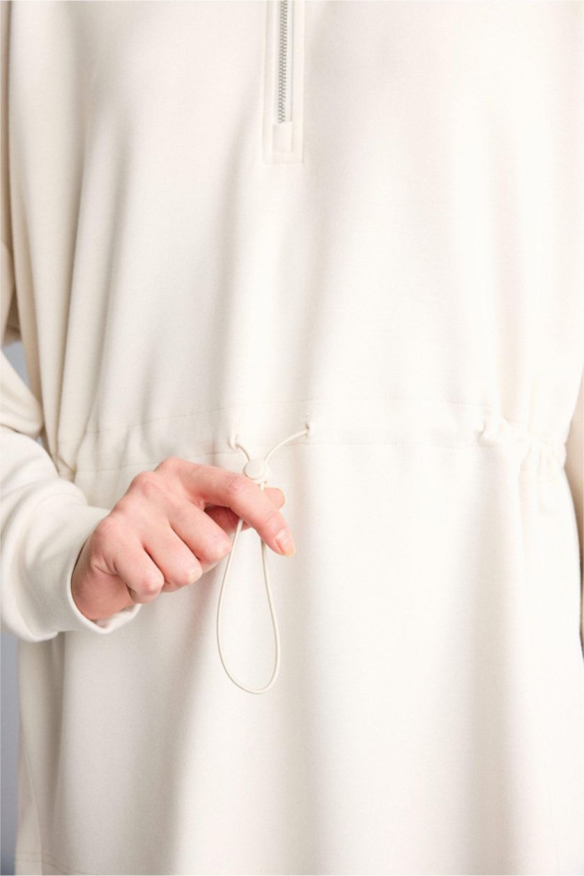 WOMAN Ecru Long Fit Stand Collar Modal Sports Sweatshirt