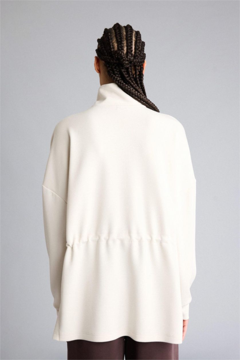 WOMAN Ecru Long Fit Stand Collar Modal Sports Sweatshirt