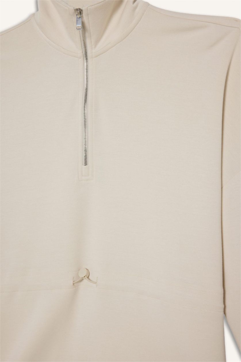 WOMAN Ecru Long Fit Stand Collar Modal Sports Sweatshirt