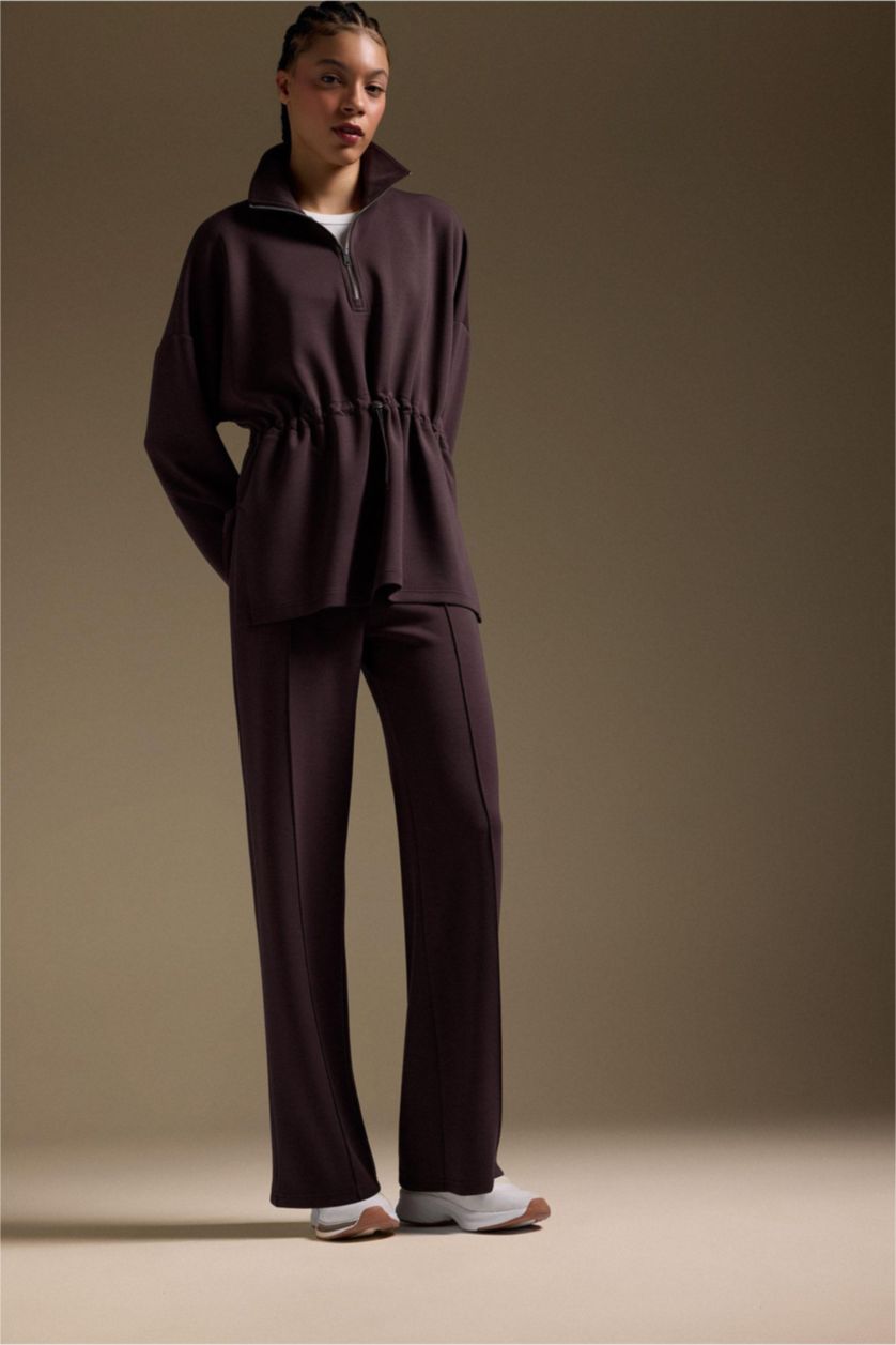 حريمي بني بنطلون منسوج قصة مستقيمة برجل واسع