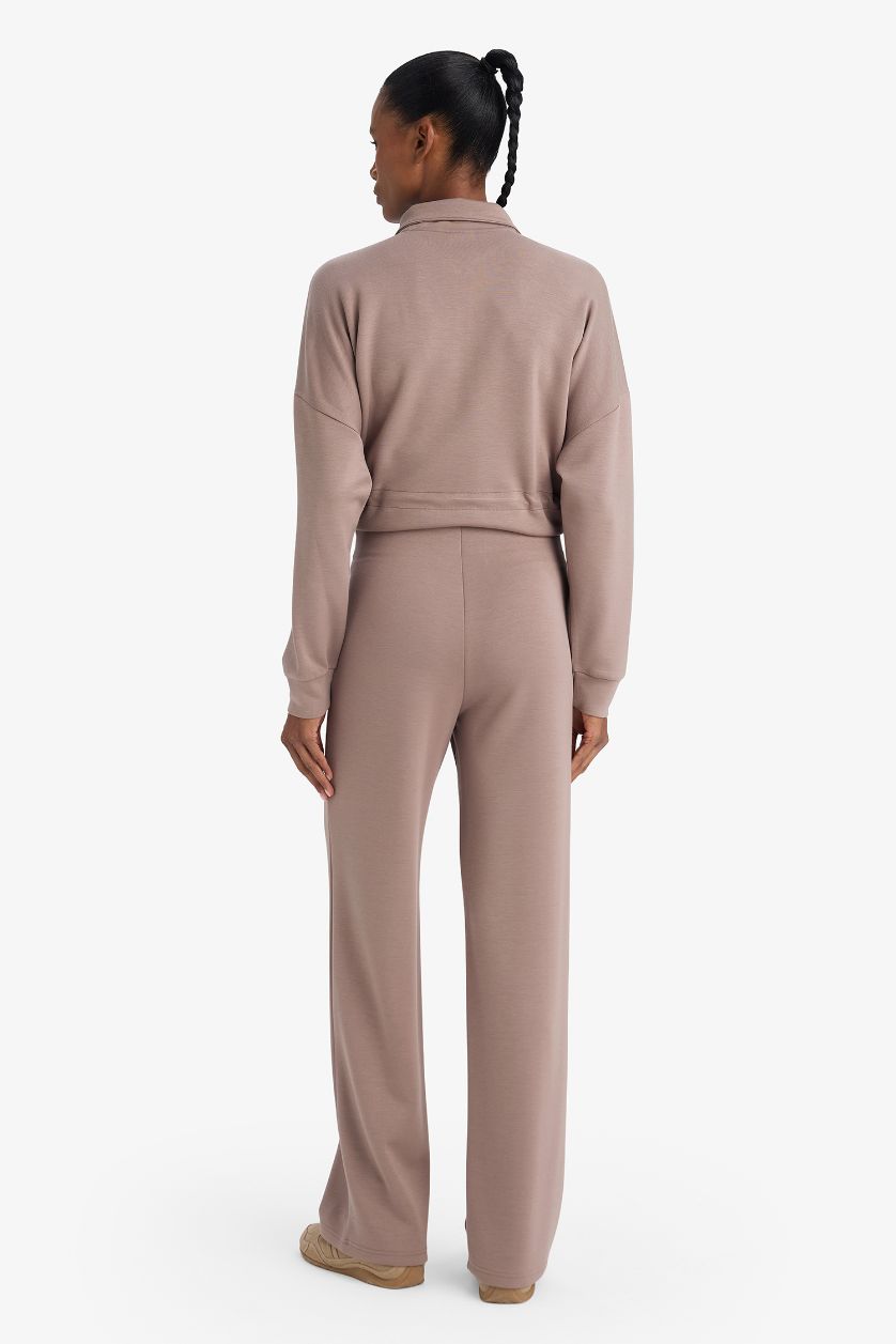 نساء بني فاتح بنطرون بجامة رياضي قصة مستقيمة وايد ليج برجل واسع