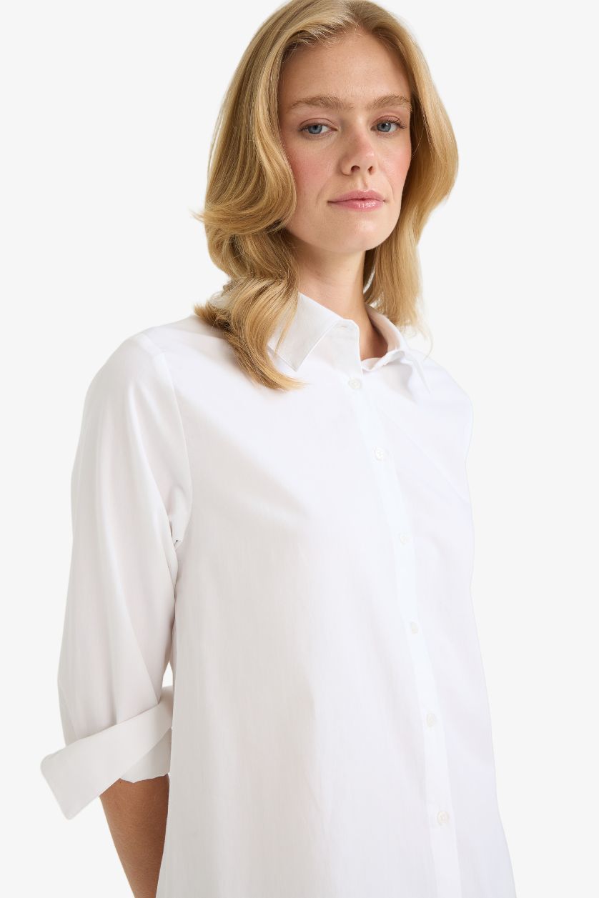 Woman Violet Beyaz Regular Fit Shirt Collar Poplin Long Sleeve Shirt