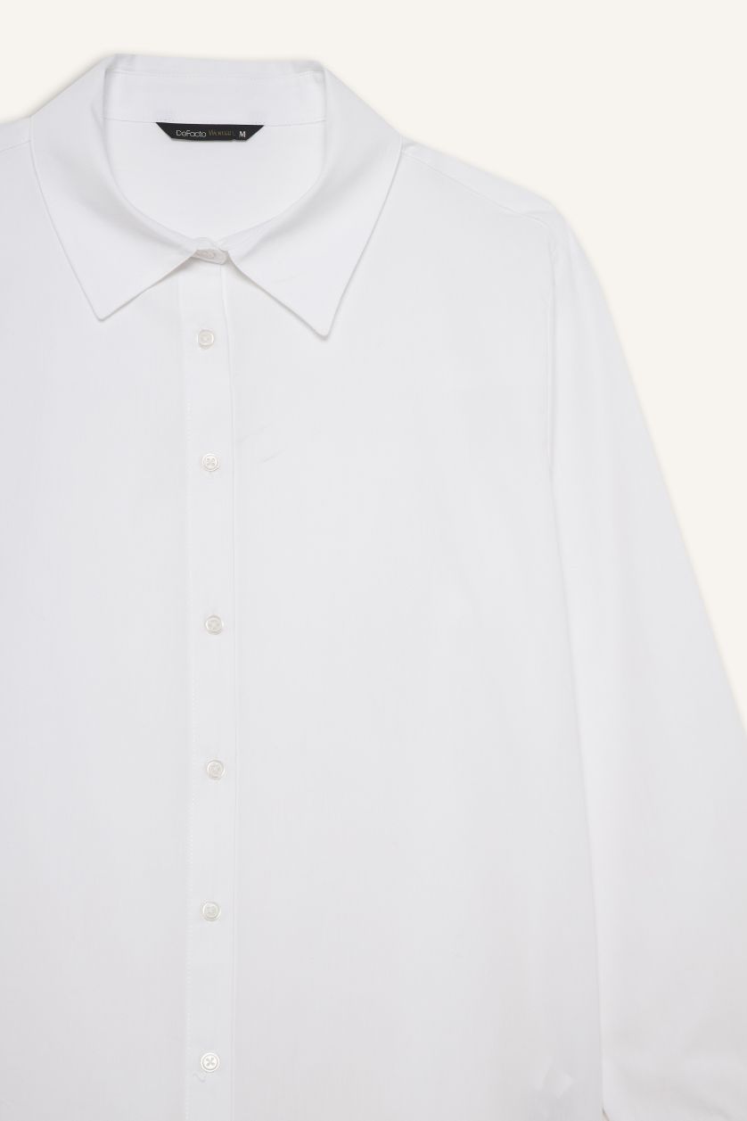 Woman Violet Beyaz Regular Fit Shirt Collar Poplin Long Sleeve Shirt