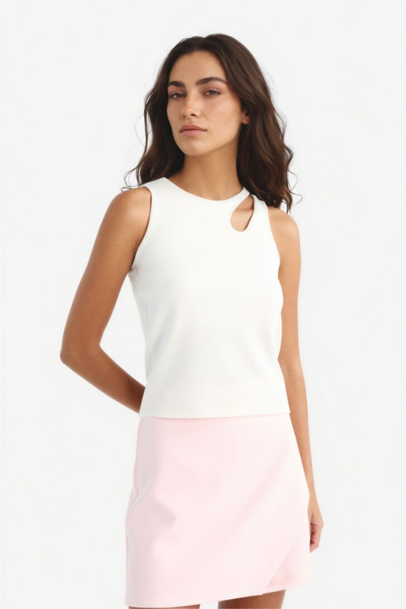 Kadın Ekru Slım Fıt Bisiklet Yaka Fitilli Kaşkorse Atlet