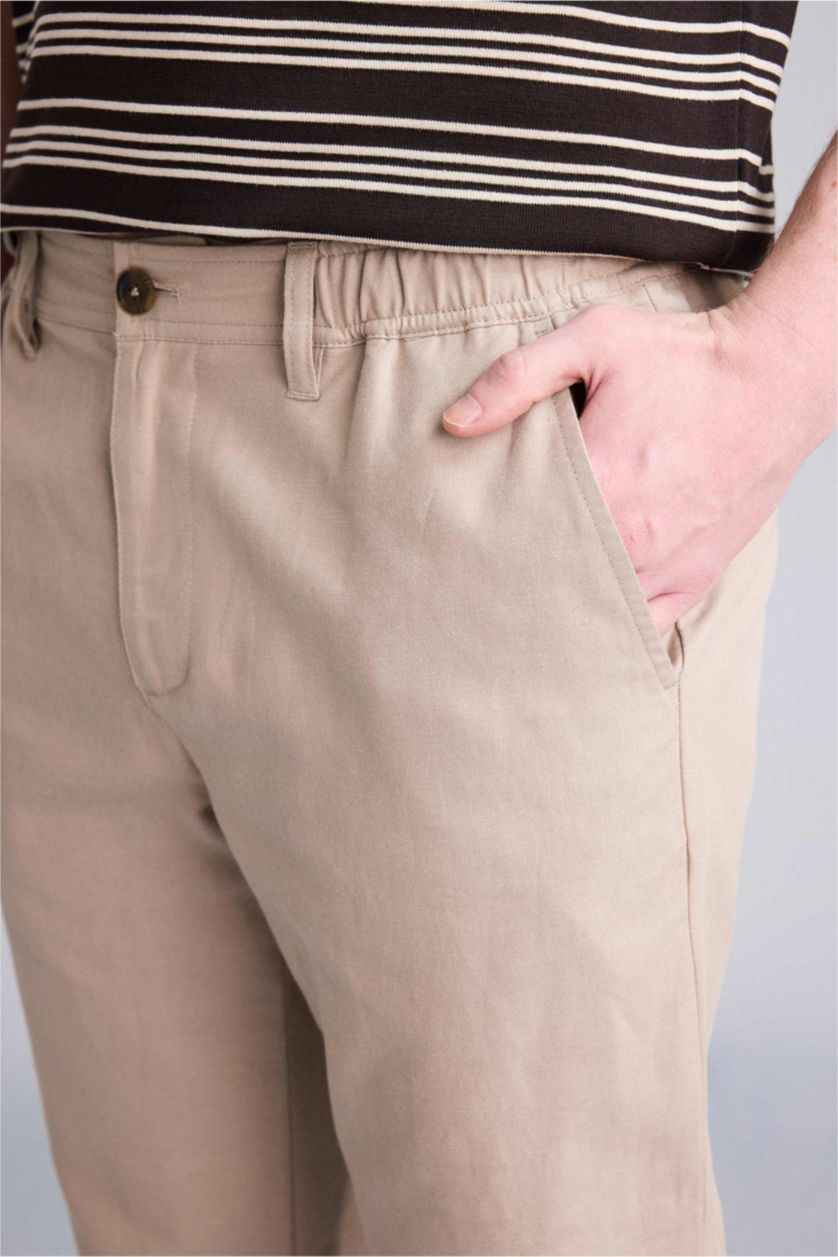 Erkek Bej Pamuklu Keten Pantolon