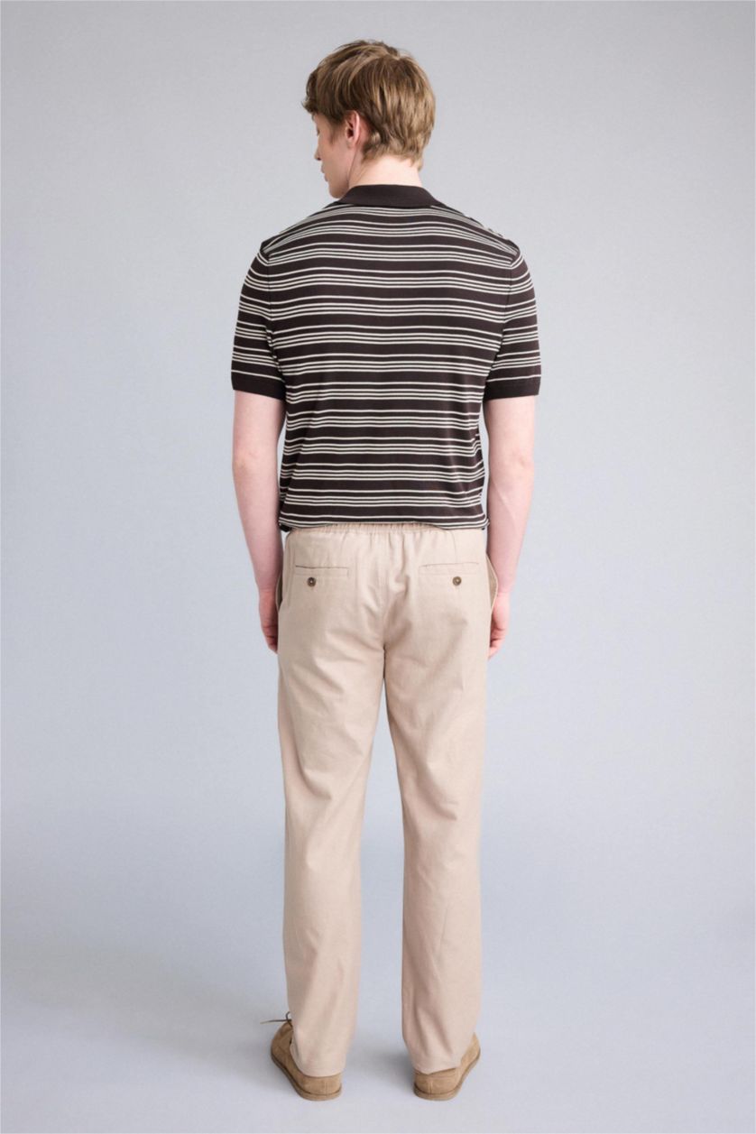 Erkek Bej Pamuklu Keten Pantolon