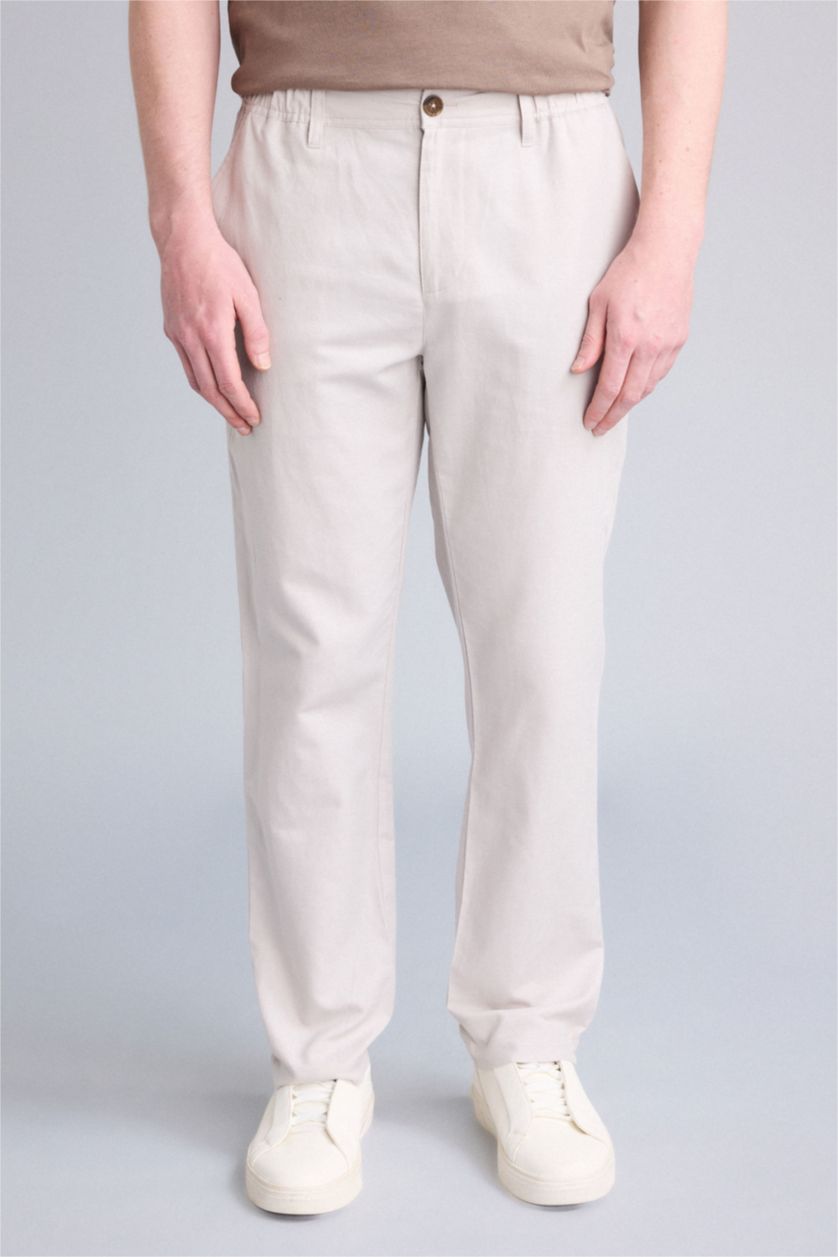 Мужчины Слоновая кость Брюки из хлопкового льна