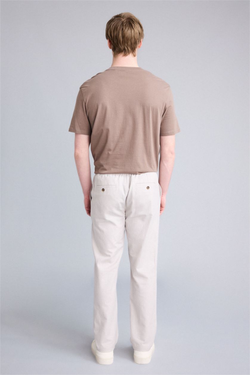 Мужчины Слоновая кость Брюки из хлопкового льна