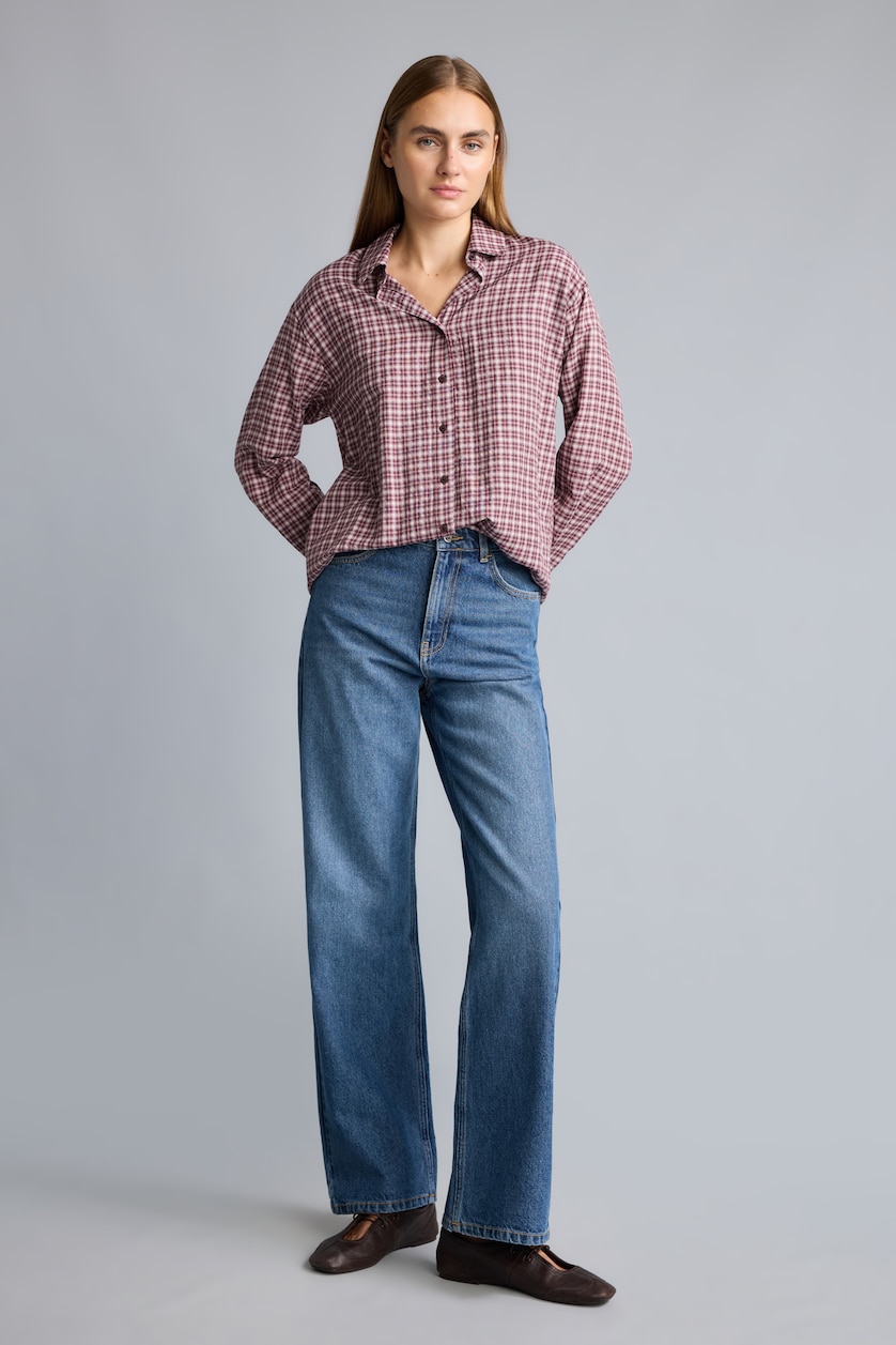 Women Bordeaux Regular Fit Flanel Long Sleeve Shirt