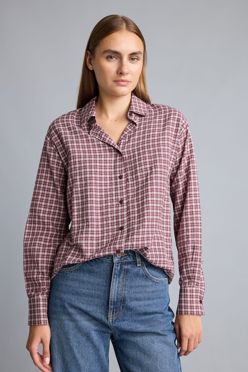 Women Bordeaux Regular Fit Flanel Long Sleeve Shirt