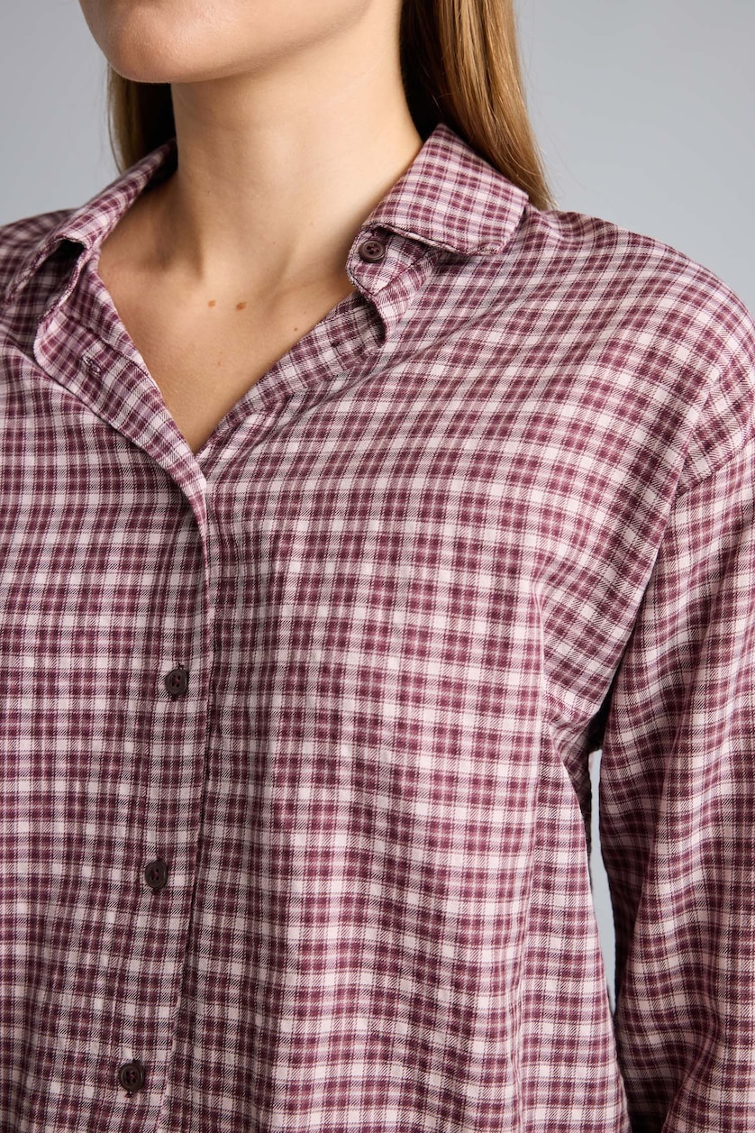 Women Bordeaux Regular Fit Flanel Long Sleeve Shirt