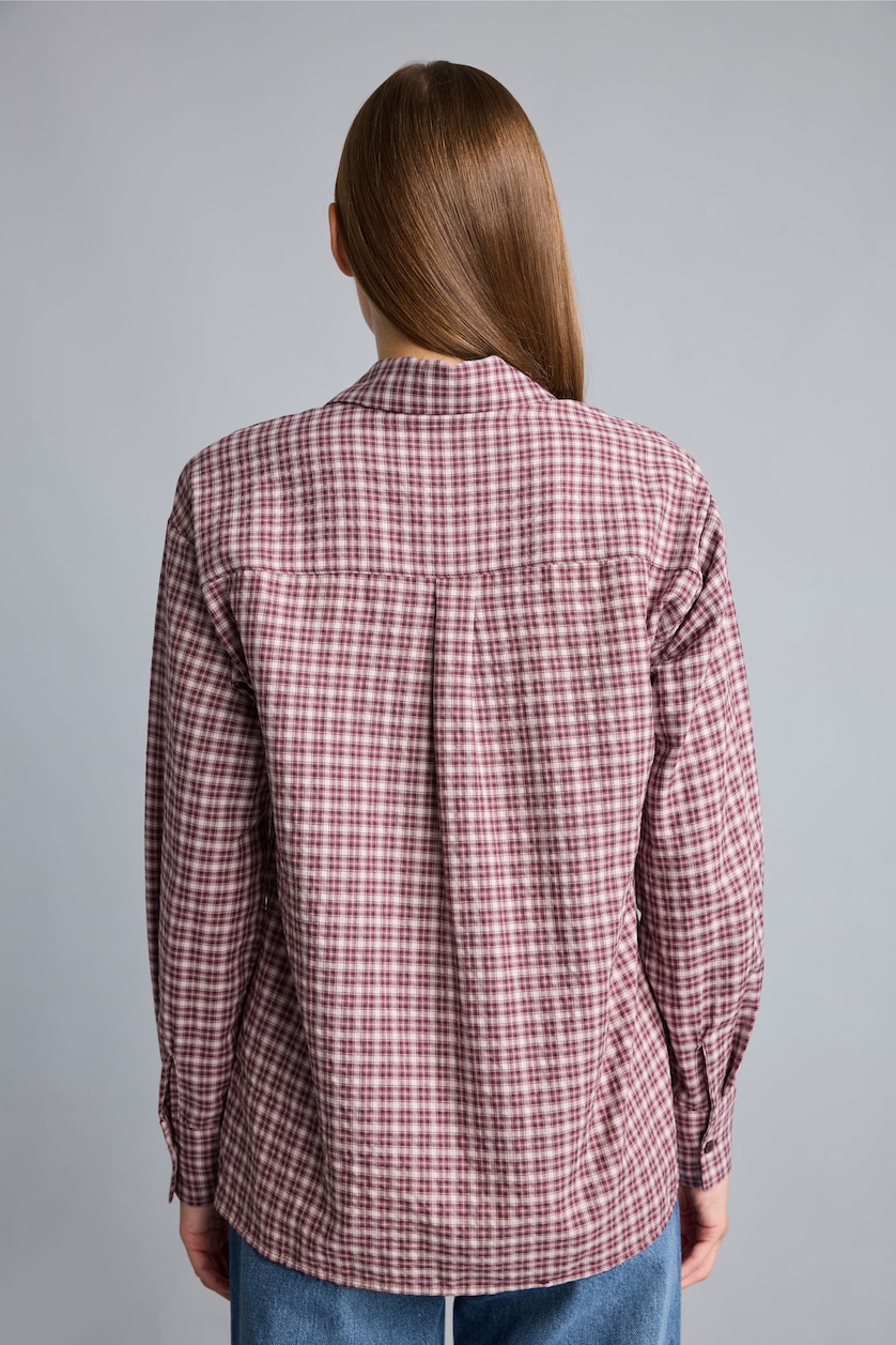 Women Bordeaux Regular Fit Flanel Long Sleeve Shirt